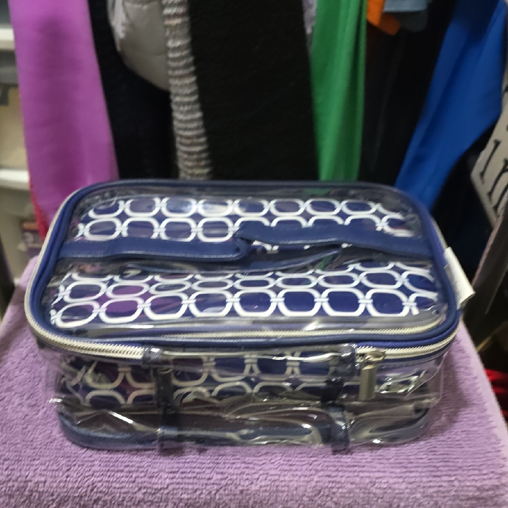 Kathy Ireland Blue and White Cosmetic Bag